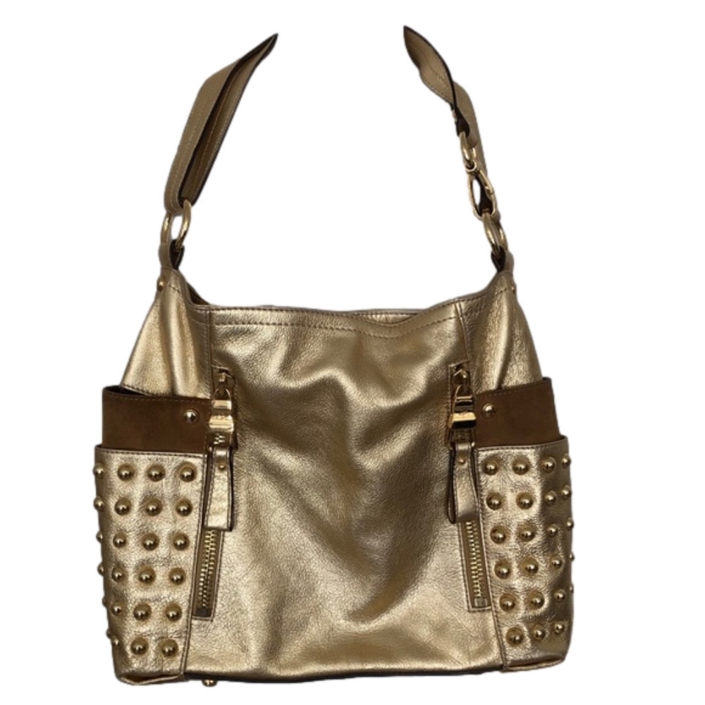 B. Makowsky Metallic Gold Leather and Suede